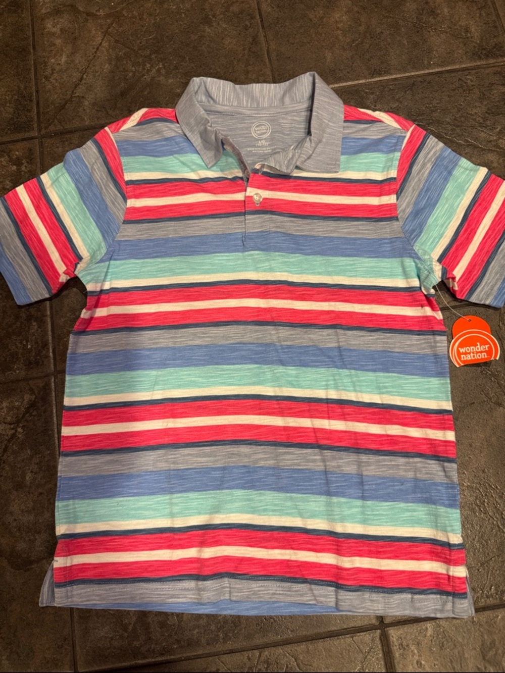 wonder nation Striped Polo Shirt in Red, Blue & Aqua